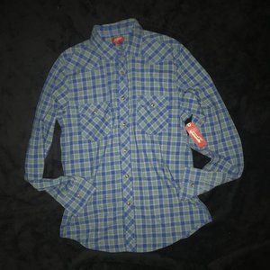 NWT Arizona Men's Plaid Snap Down Shirt  SZ M